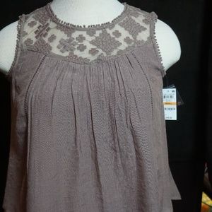 Style & Co Brown Gauzy Top w Bobbly Edge NWT